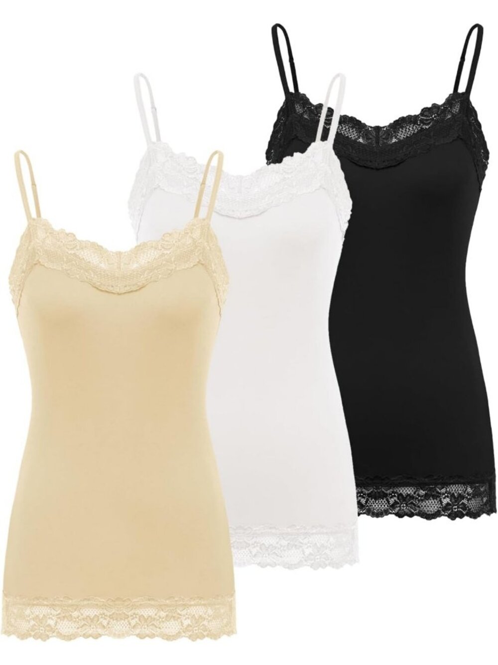 Adjustable Spaghetti Strap Lace Trim Cami Tunic Tank Top - 3 Pack for Women